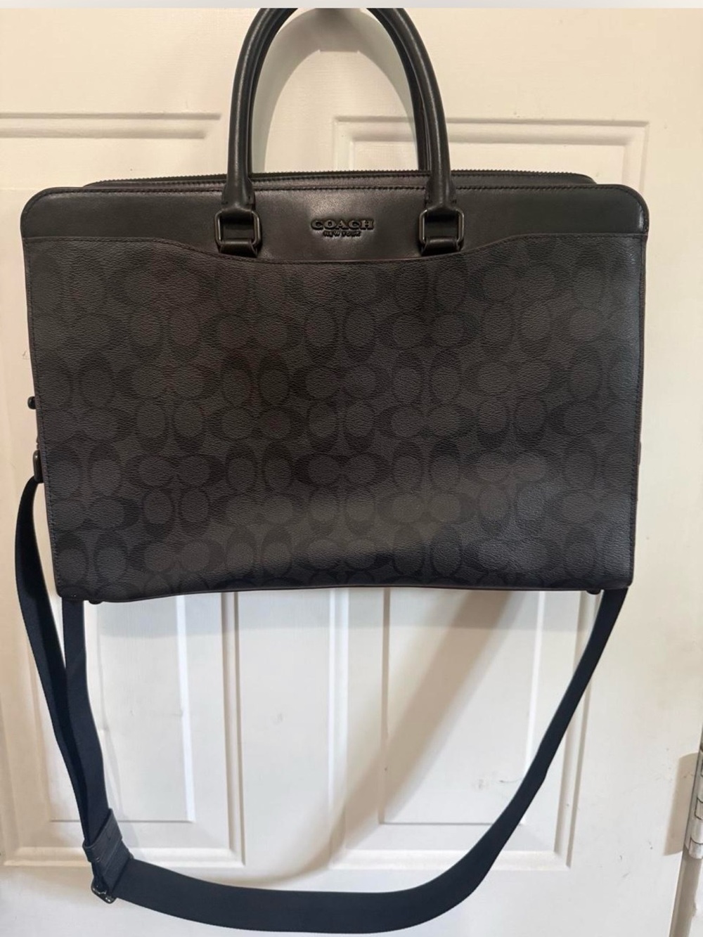 Authentic Coach Black Signature Laptop Briefcase with Shoulder Strap